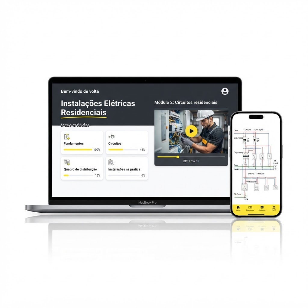 Plataforma do treinamento exibida no computador e no celular